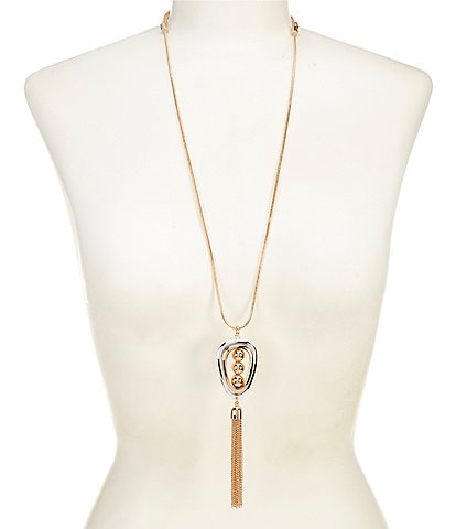 Dillard's Tassel Teardrop Two Tone Chain Tassel Pendant Necklace