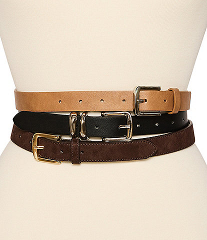 Dillard's Textured & Smooth Wavy Keeper & Faux Suede 3 For 1 Belt Set