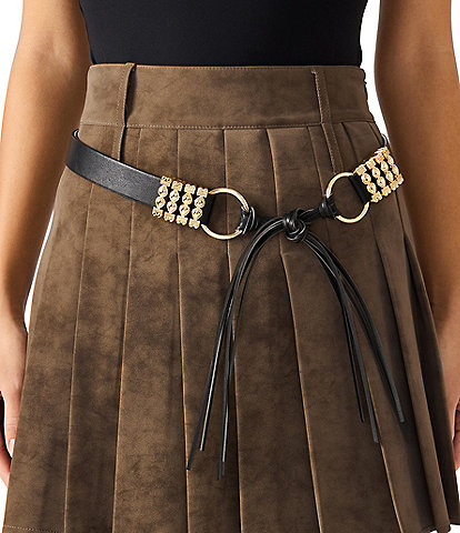 Dillard's Textured Gold Jewelry Bracket Fringe Tie Belt