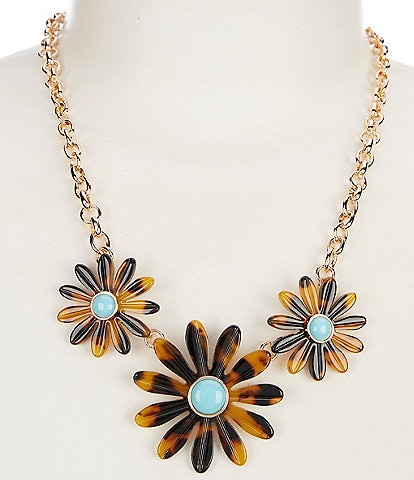 Dillard's Tortoise Acrylic Flower Frontal Collar Necklace