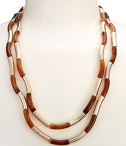 Dillard's Tortoise Tube Bead & Polished Metal Short Multi Strand Necklace