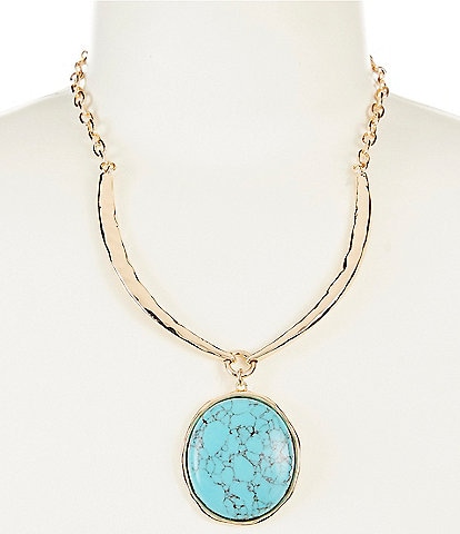 Dillard's Turquoise Stone Wobbly Metal Edge Short Pendant Necklace