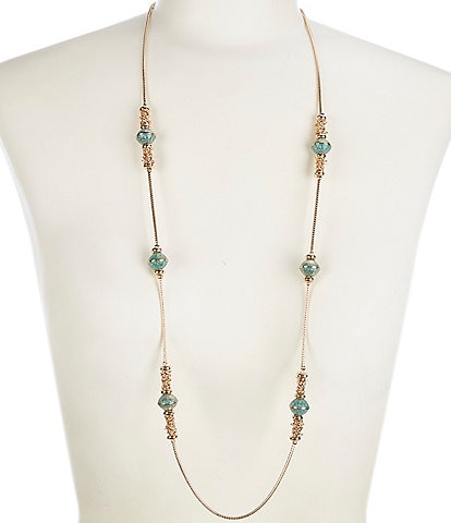 Dillard's Turquoise Wash Textured Bead Long Strand Necklace