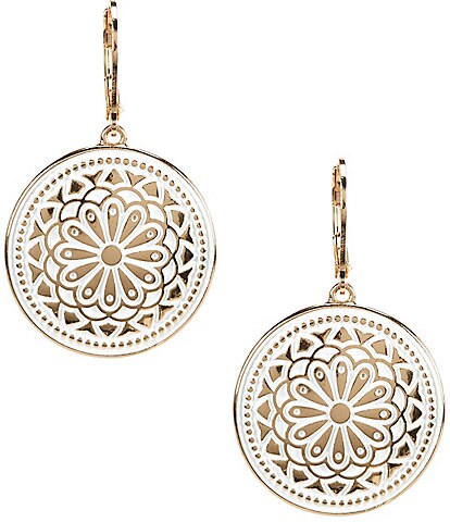 Dillard's White Enamel Mandala Drop Earrings