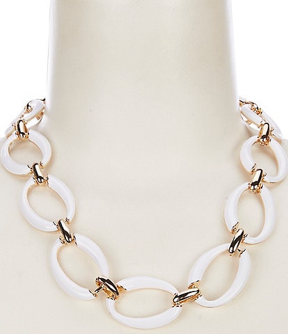 Dillard's White Enamel Oval Metal Link Collar Necklace