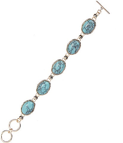 Dillard's Wobbly Metal Edge Turquoise Oval Stone Line Bracelet