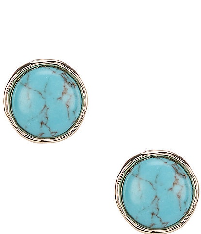 Dillard's Wobbly Metal Edge Turquoise Stone Round Clip-On Earrings