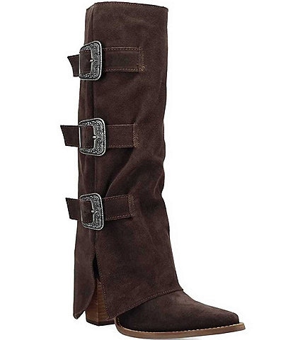 Dingo Buckle Bunny Suede Cuffed Buckle Hardware Knee High Western Boots