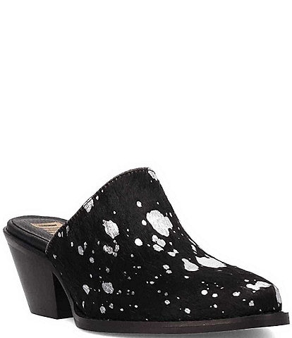 Dingo Cash Cow Metallic Cow Print Calf Hair Western Mules
