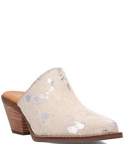 Dingo Cash Cow Metallic Cow Print Calf Hair Western Mules