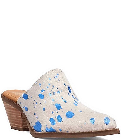 Dingo Cash Cow Metallic Cow Print Calf Hair Western Mules
