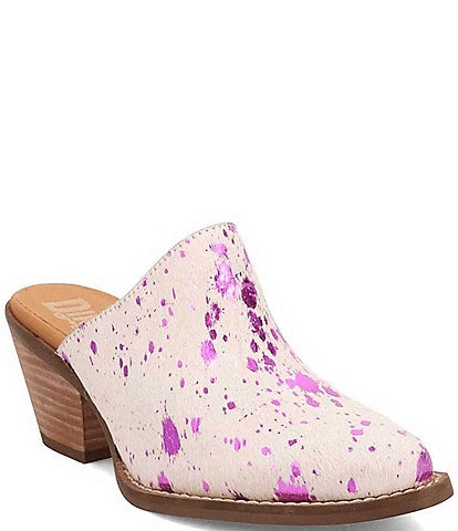 Dingo Cash Cow Metallic Cow Print Calf Hair Western Mules
