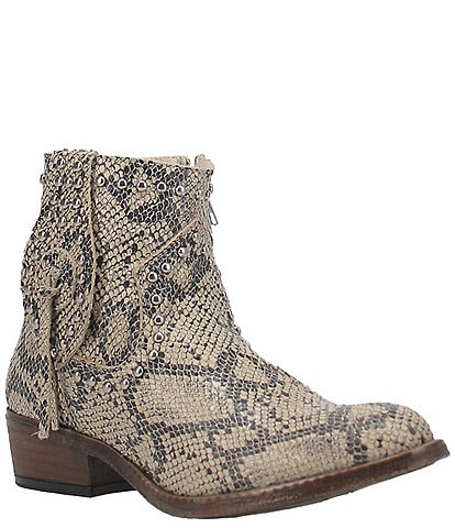 Dingo Clementine Snake Print Leather Studded Western Booties