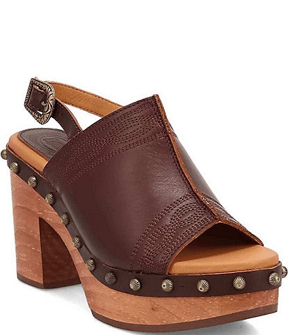 Dingo Clover Leather Studded Slingback Clog Sandals