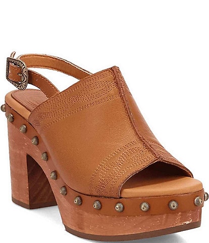 Dingo Clover Leather Studded Slingback Clog Sandals