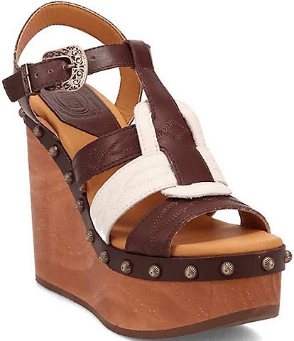 Dingo Cosmo Colorblock Leather Studded Platform Wedge Sandals