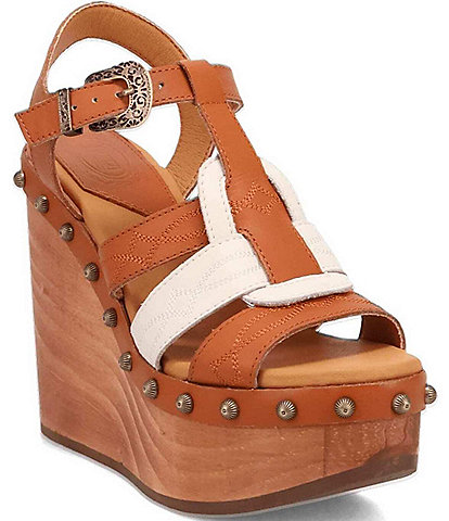 Dingo Cosmo Colorblock Leather Studded Platform Wedge Sandals