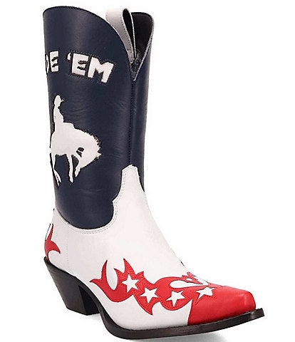Dingo Cowgirl Leather Ride 'Em Bronco Cut Out Western Mid Boots