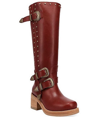 Dingo Fillmore Leather Studded Buckle Straps Tall Boots