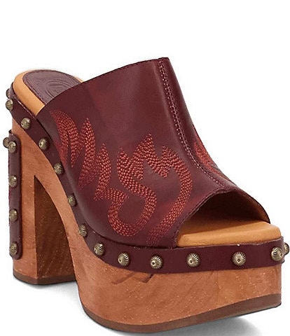 Dingo Free Spirit Leather Studded Platform Clog Slide Sandals