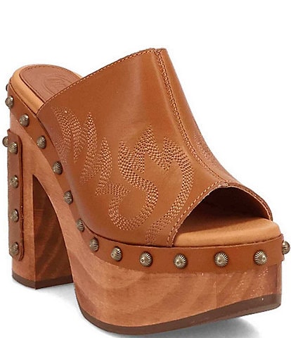 Dingo Free Spirit Leather Studded Platform Clog Slide Sandals