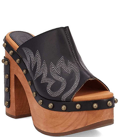 Dingo Free Spirit Leather Studded Platform Clog Slide Sandals