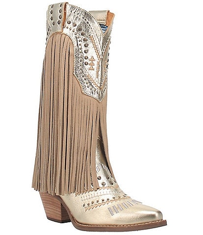 Dingo Gypsy Metallic Leather Fringed Embroidered Studded Western Boots