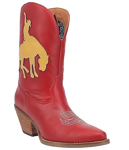 Dingo Let Er Buck Leather Bucking Bronco Applique Western Mid Boots