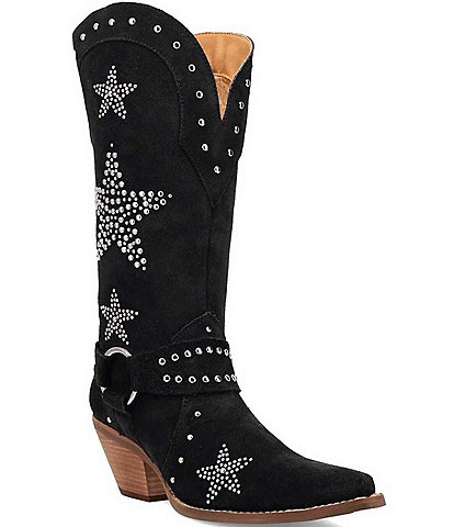 Dingo Lucky Stars Suede Metallic Studded O-Ring Hardware Tall Western Boots