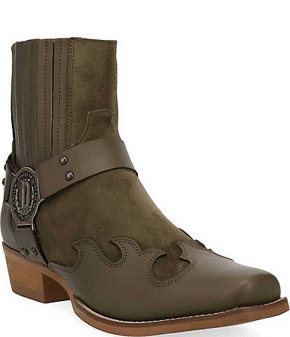 Dingo Men's Bandit Suede and Leather Coin Harness Western Ankle Boots