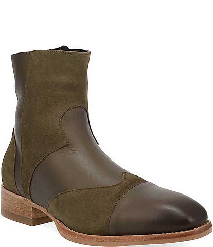 Dingo Men's Barnsley Leather and Suede Square Toe Zip Booties