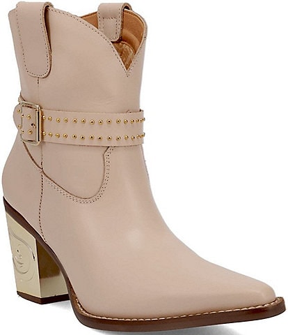 Dingo Milano Leather Studded Belt Metal Heel Western Booties