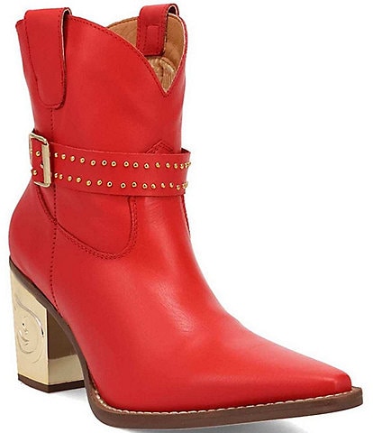 Dingo Milano Leather Studded Belt Metal Heel Western Booties