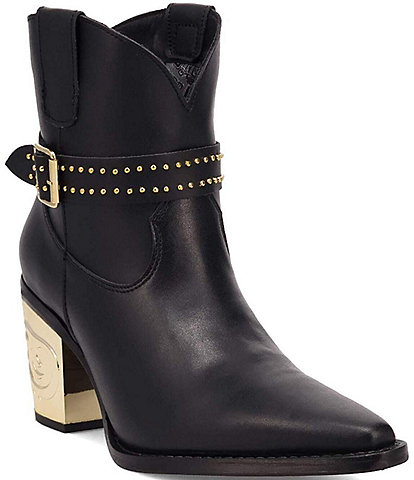 Dingo Milano Leather Studded Belt Metal Heel Western Booties