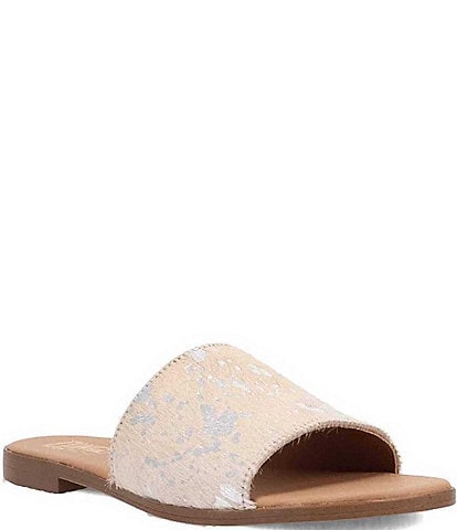 Dingo Moo Moo Metallic Cow Print Calf Hair Slide Sandals