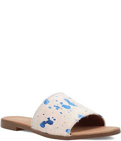 Dingo Moo Moo Metallic Cow Print Calf Hair Slide Sandals