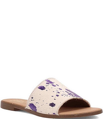 Dingo Moo Moo Metallic Cow Print Calf Hair Slide Sandals
