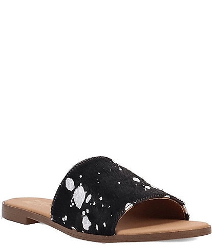 Dingo Moo Moo Metallic Cow Print Calf Hair Slide Sandals