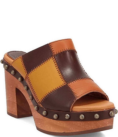 Dingo Mosaic Leather Patchwork Studded Clog Slide Sandals