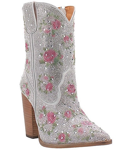 Dingo Neon Moon Rhinestone Embellished Leather Floral Western Mid Boots