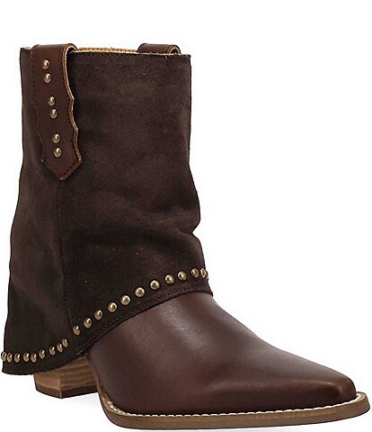 Dingo Off The Cuff Leather Studded Suede Cuffed Shaft Western Booties