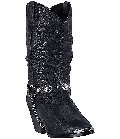 Dingo Olivia Leather Concho Chain Harness Slouch Western Boots