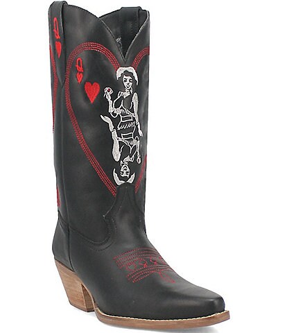 Dingo Queen A Hearts Embroidered Leather Mid Western Boots
