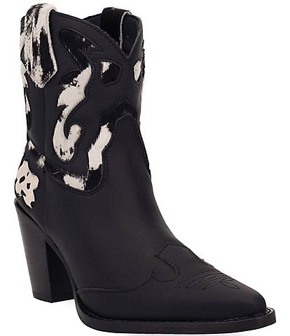 Dingo Run Wild Leather Cow Print Suede Western Booties