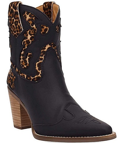 Dingo Run Wild Leather Leopard Print Suede Western Booties