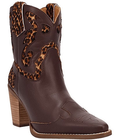 Dingo Run Wild Leather Leopard Print Suede Western Booties
