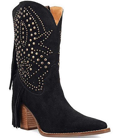 Dingo Star Power Studded Suede Fringe Mid Calf Western Boots