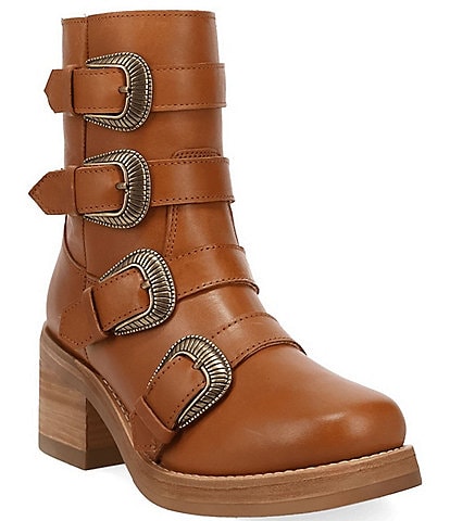 Dingo Topanga Leather Buckle Straps Block Heel Booties