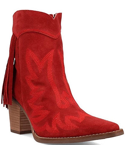 Dingo Wild Sage Suede Western Stitch Fringed Booties