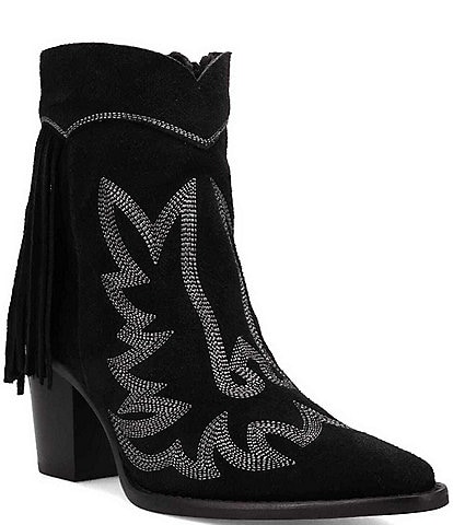 Dingo Wild Sage Suede Western Stitch Fringed Booties